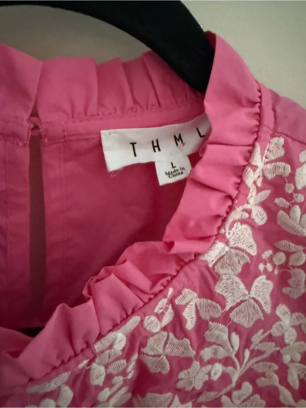 THML Hot Pink Floral Embroidered Ruffle Neck Blouse - Picture 2 of 3
